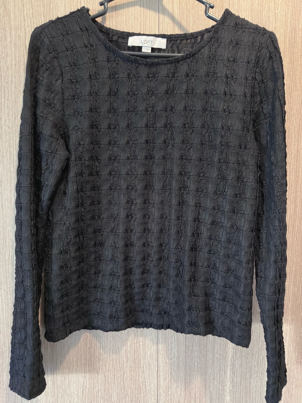 LOFT Black Textured Grid Long Sleeve Top
